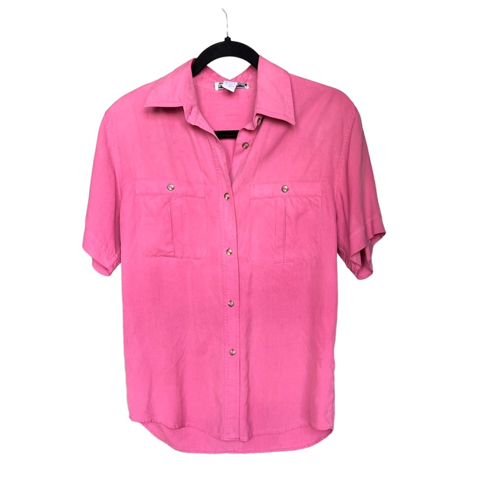 Anna and Frank Silk Pink Button Down Short Sleeve Small